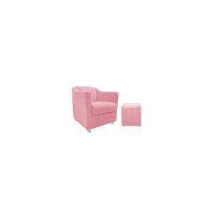 Poltrona Cadeira Tila E Puff Sala Suede Rosa Bebê - Damaffe Móveis